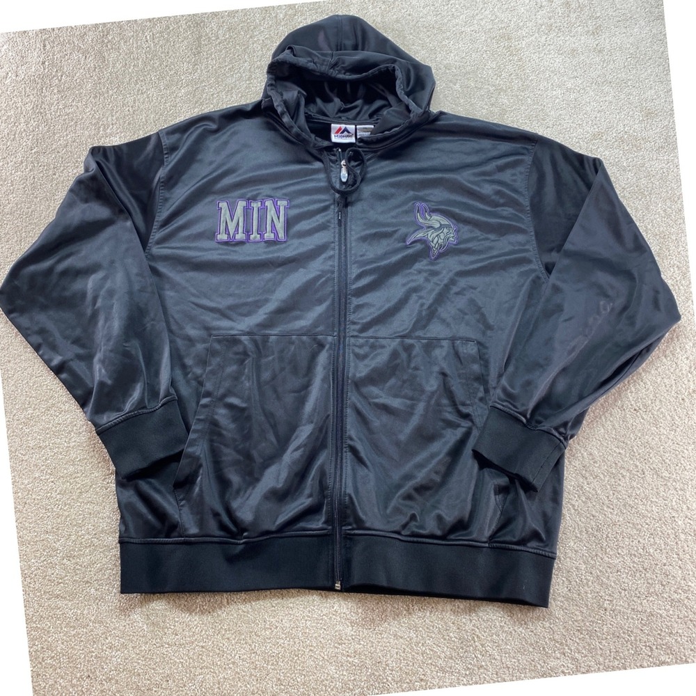 Majestic Sweater Mens 3XL Black Minnesota Vikings NFL Jacket Full Zip Hoodie